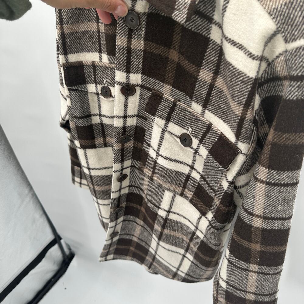 TREASURE & BOND Nordstrom Brown & White Wool Blend Plaid Shacket // XS - Picture 9 of 12